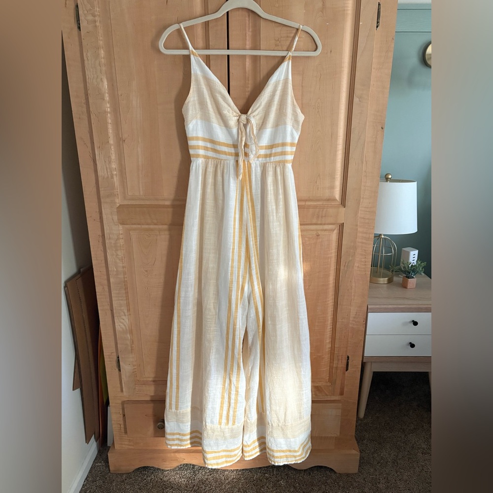 Altar'd State Yellow Stripe Wide Leg Jumpsuit Small